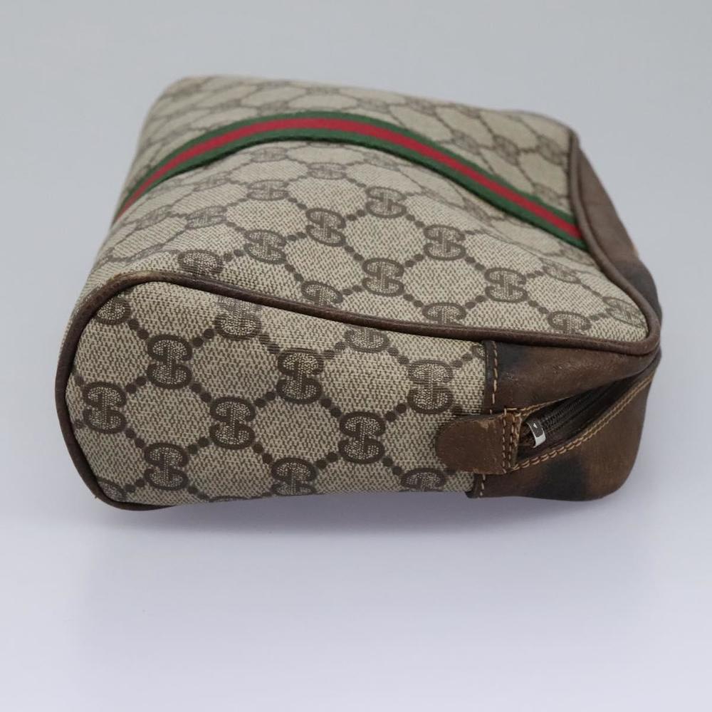 GUCCI GG Supreme Web Sherry Line Clutch Bag PVC Beige Red Green Auth th5590 - Picture 5 of 16
